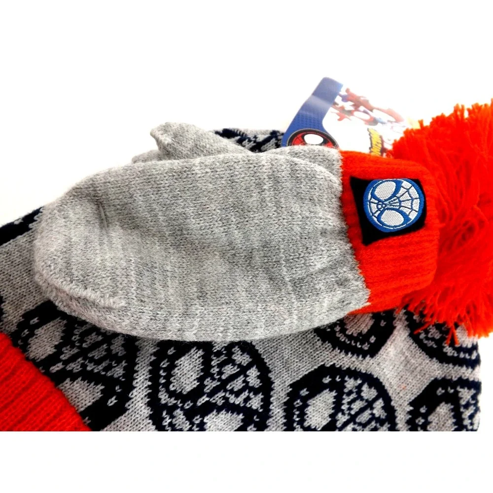Spider-man Winter Hat Mitten Set Toddler Size 2T - 5T Marvel